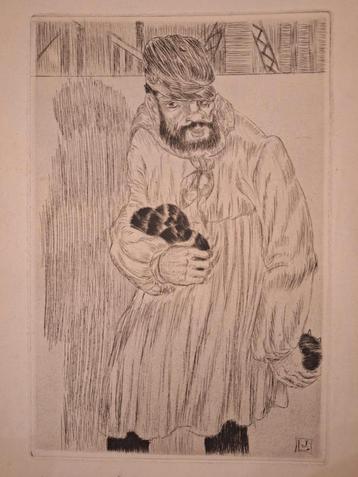 Ets van een man met baard en muts beschikbaar voor biedingen