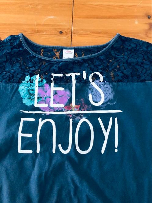 Mooi blauw shirtje van S.Oliver met kant en print, Kinderen en Baby's, Kinderkleding | Maat 146, Zo goed als nieuw, Meisje, Shirt of Longsleeve