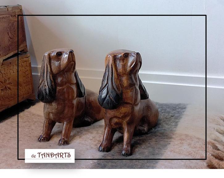 Houten Honden – Basset Hond, 20 cm hoog  @ van ⏬️ voor pst., Antiek en Kunst, Kunst | Beelden en Houtsnijwerken, Ophalen of Verzenden