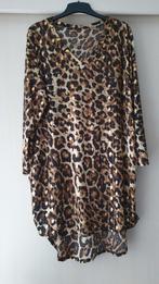 Travel stof jurk panter print met goud, Ophalen, Bruin, Maat 46/48 (XL) of groter, Nieuw