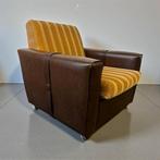 Vintage bruin / okergele fauteuil / eenzit op wieltjes, Ophalen