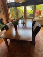 Eettafel met  4 nubuck stoelen, Ophalen, Gebruikt, Teakhout, 200 cm of meer