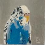Blauwe grasparkiet vogel, Antiek en Kunst, Kunst | Schilderijen | Modern, Ophalen of Verzenden