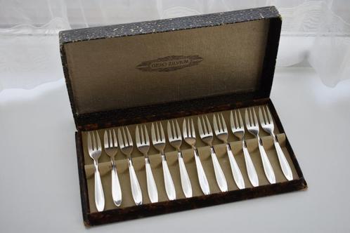 Gero 90 Zilvium 229 Perfection 12x gebaksvorkje cassette 2x, Verzamelen, Porselein, Kristal en Bestek, Gebruikt, Bestek, Metaal