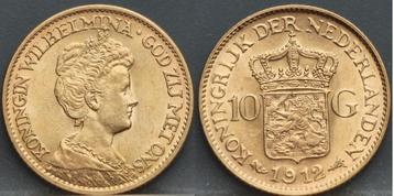 Mooi gouden tientje 1912 - 10 gulden 1912 goud Wilhelmina beschikbaar voor biedingen