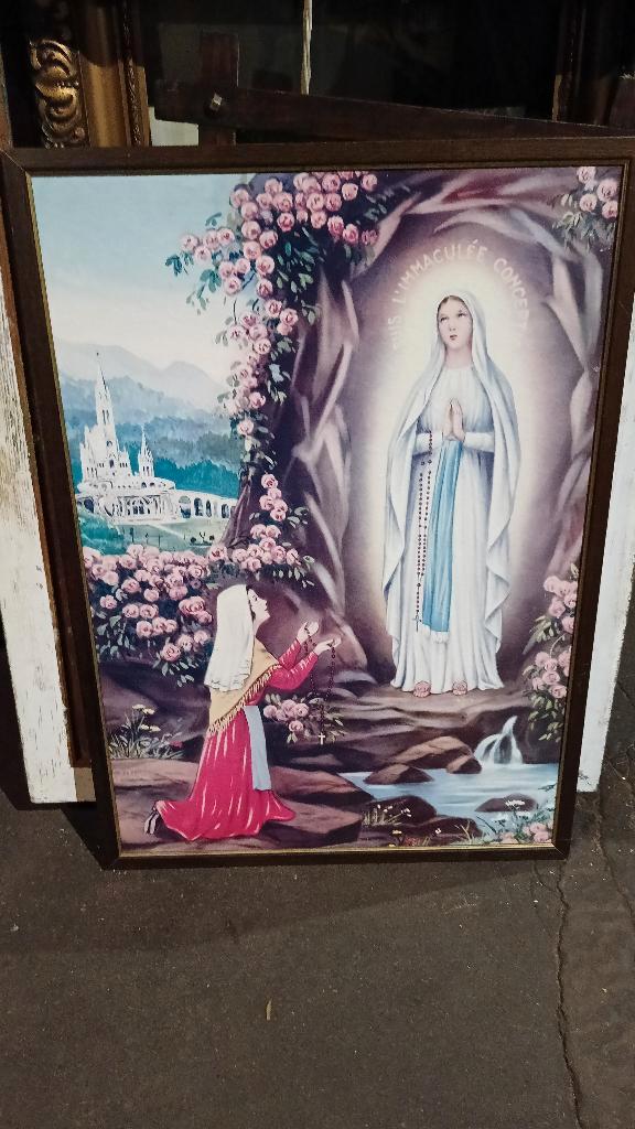 Afbeelding O.L.V. van Lourdes – 71 x 41 cm, helder drukwerk, Verzamelen, Religie, Gebruikt, Christendom | Katholiek, Overige typen