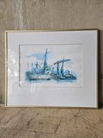 Aquarel Rotterdamse haven van Ronald van Rikxoort, Antiek en Kunst, Kunst | Schilderijen | Klassiek, Ophalen
