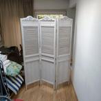 Brocante kamerscherm – wit houten roomdivider met ornamenten, Ophalen of Verzenden, Gebruikt
