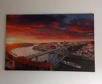 Canvas Print Porto Brug bij Zonsondergang ( B 140 x H 90 cm) beschikbaar voor biedingen