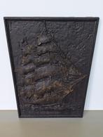 gietijzeren wandplaquette haardplaat oude driemaster 43x58cm, Ophalen, Zo goed als nieuw, Houthaard