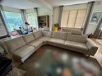 6 persoons leren hoekbank ijsgrijs, Huis en Inrichting, Ophalen, Zo goed als nieuw, Leer, Design leren bank met chromen voet