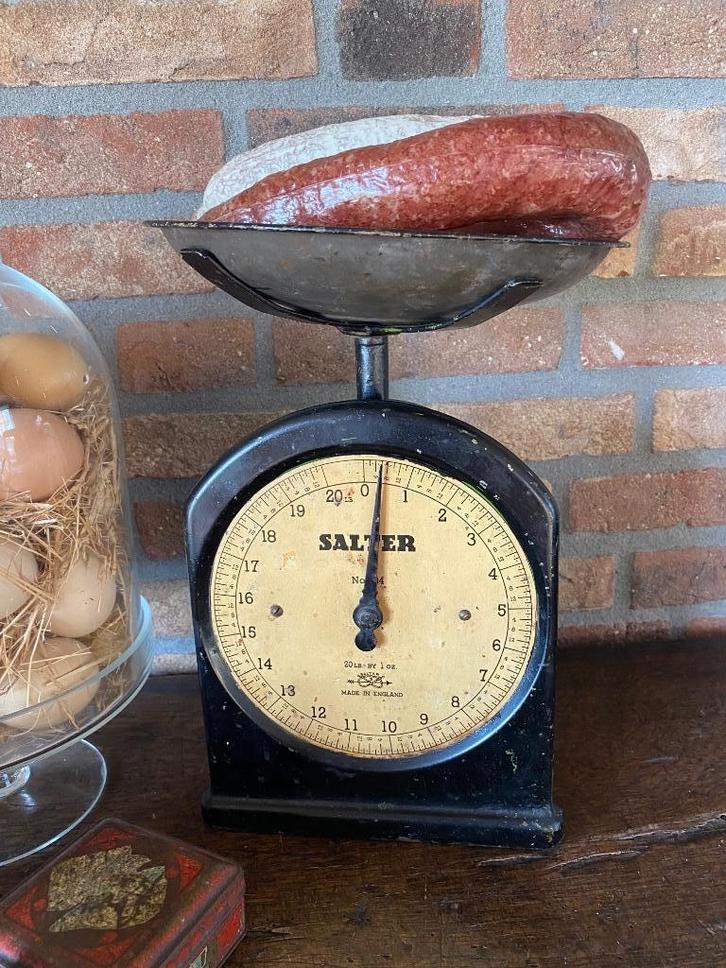 Brocante oude zwarte Salter weegschaal, No 34, Antiek en Kunst, Antiek | Keukenbenodigdheden, Ophalen of Verzenden