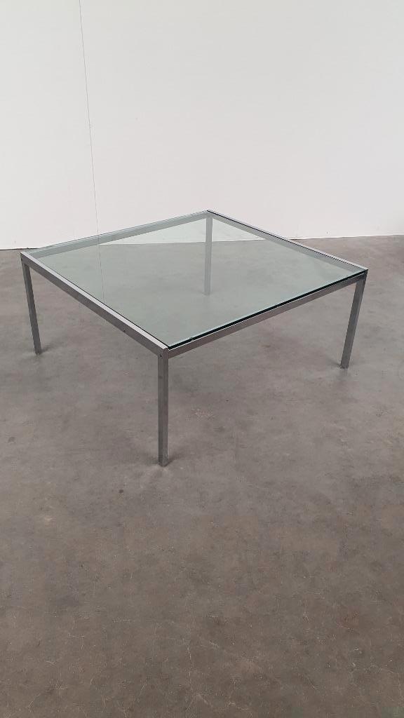 vintage retro design salontafel glas chroom 70s, Huis en Inrichting, Tafels | Salontafels, Gebruikt, Minder dan 50 cm, 50 tot 100 cm
