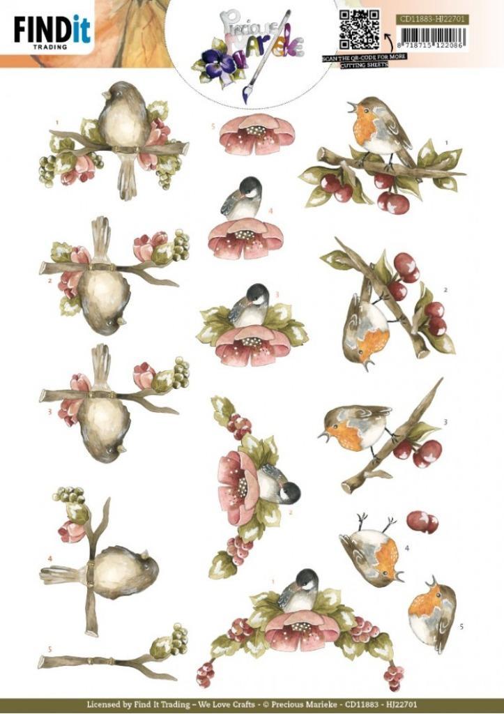 Precious Marieke CD11883 Berries 3D knipvel A4, Hobby en Vrije tijd, Kaarten | Zelf maken, Nieuw, Knipvel, Dieren, Ophalen of Verzenden