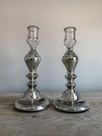 Koppel antieke Franse armeluis zilverglas kandelaars *, Ophalen of Verzenden, Glas