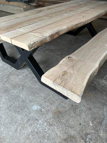 Eiken picknicktafel 250 x 100 cm 5 dik  op voorraad beschikbaar voor biedingen