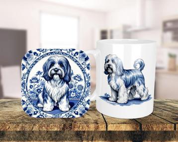 Tibetaanse Terriër Delfts Blauw set onderzetter + mok beschikbaar voor biedingen