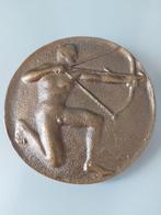 Nostalgisch brons boogschutter plaquette/ ophang mogelijk, Ophalen of Verzenden