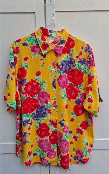 Vintage blouse, maat 40/42 - L/XL- geel - bloemenprint- 90's beschikbaar voor biedingen