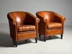 Set van 2 schapenleren clubfauteuils, Ophalen, Zo goed als nieuw, 75 tot 100 cm