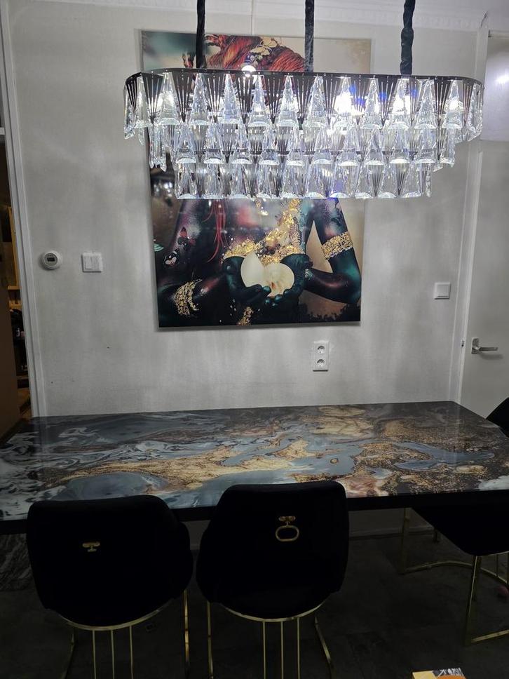 Moderne Eettafelset (210x90) + Ronde Tafel + 6 Stoelen, Huis en Inrichting, Tafels | Eettafels, Zo goed als nieuw, 50 tot 100 cm