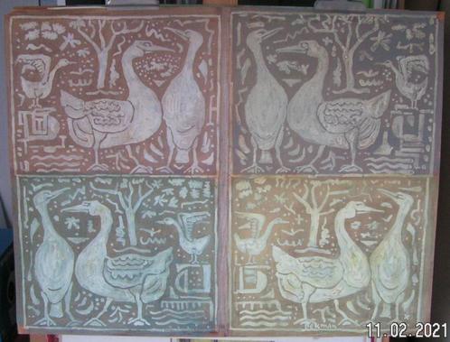 Hubert Bekman "Dieren" (Acrylverf op karton) tekening  NHS, Antiek en Kunst, Kunst | Overige Kunst, Verzenden
