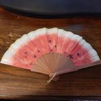 🍉A FAN OF katoen en peren houten handwaaier🏷️GRATIS, Verzenden, Gebruikt, Feestartikel, Overige