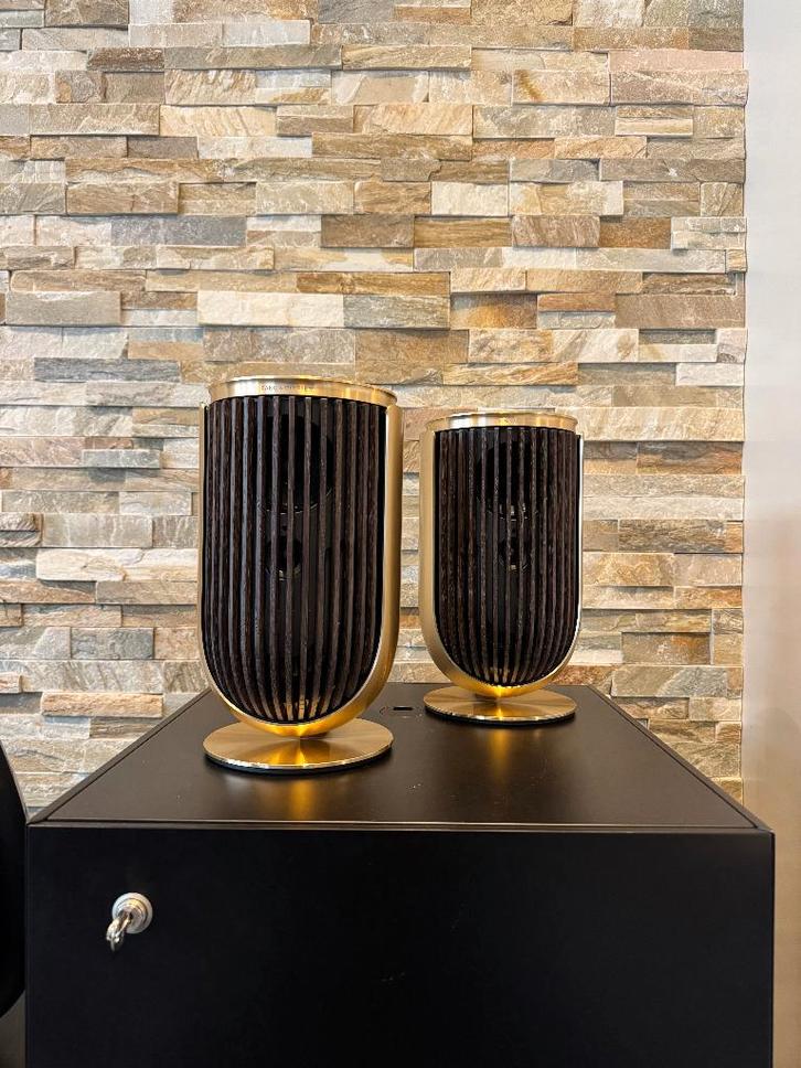 Beolab 8 Gold Tone met Dark Oak | B&O Bang en Olufsen, Audio, Tv en Foto, Luidsprekers, Zo goed als nieuw, Front, Rear of Stereo speakers