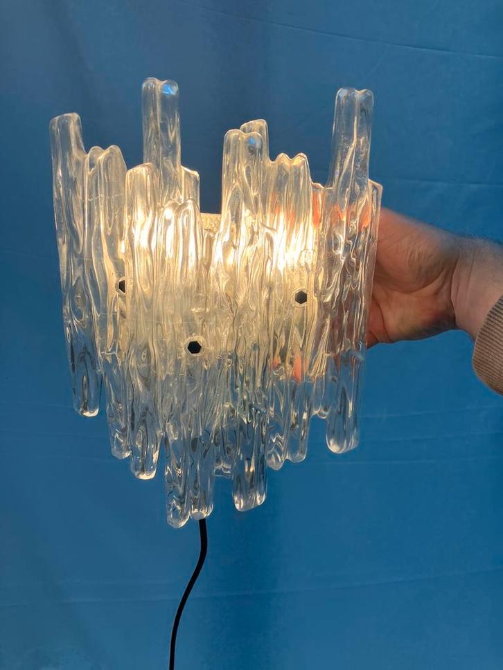 Vintage J.T. Kalmar stijl Ice Glass of Ice Frost wandlamp, Huis en Inrichting, Lampen | Wandlampen, Gebruikt, Kunststof, Ophalen of Verzenden