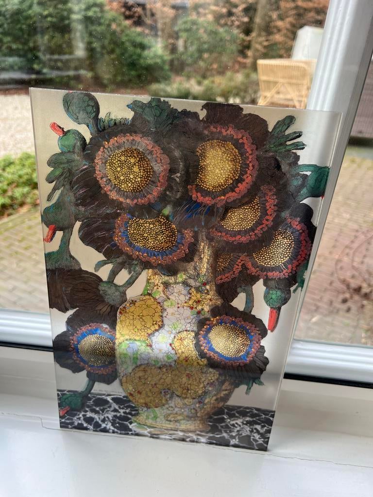 Carl Strathmann - Stilleben met zonnebloemen op plexiglas, Ophalen of Verzenden