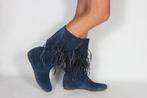 Casadei blauwe suède laarzen met franjes., Hoge laarzen, Gedragen, Verzenden, Blauw