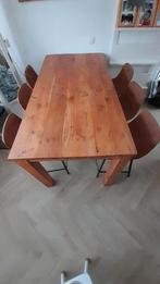 Eethoek grenen met 6 nubuck leren stoelen, Huis en Inrichting, Complete eetkamers, Ophalen of Verzenden, Gebruikt, Grenen hout
