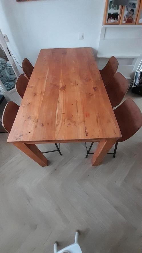 Eethoek grenen met 6 nubuck leren stoelen, Huis en Inrichting, Complete eetkamers, Gebruikt, 4 tot 6 stoelen, Ophalen of Verzenden
