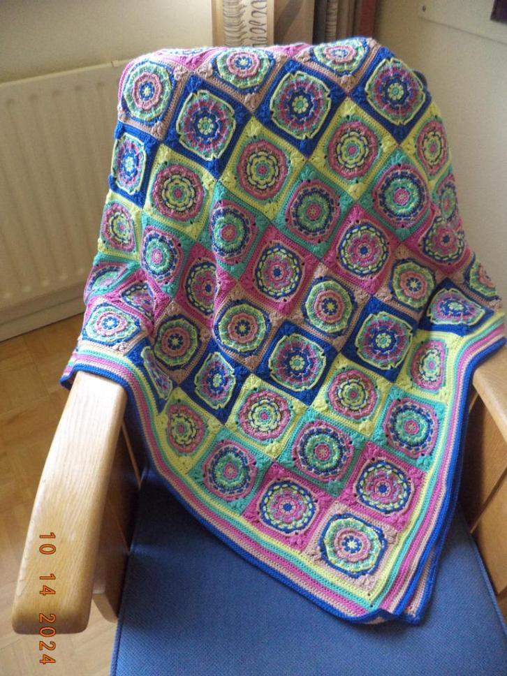 Vrolijke van Catania-katoen gehaakte plaid, Hobby en Vrije tijd, Breien en Haken, Nieuw, Haken, Overige typen, Ophalen of Verzenden