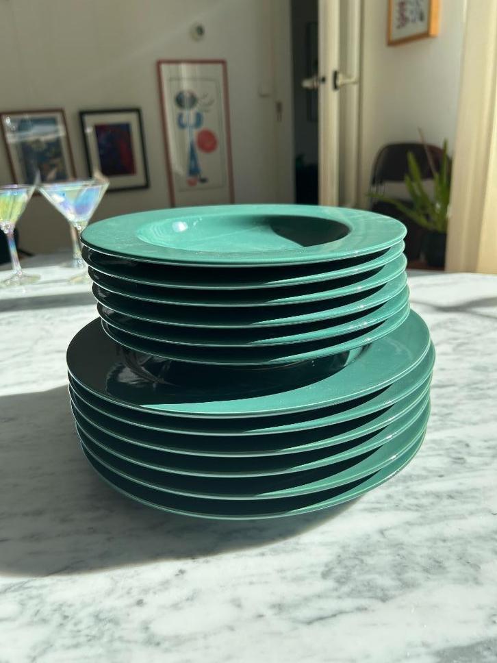 6x Diep bord 6x Dinerbord Vintage Donkergroen, Huis en Inrichting, Keuken | Servies, Zo goed als nieuw, Bord(en), Overige stijlen
