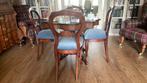 4 mahonie stoelen, Huis en Inrichting, Stoelen, Ophalen of Verzenden, Gebruikt, Blauw, Vier