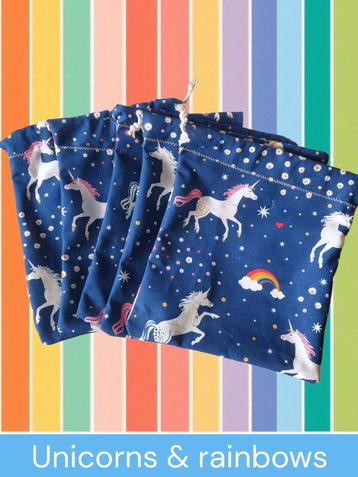 Handgemaakte trekkoord tasjes eenhoorns en regenbogen :) beschikbaar voor biedingen