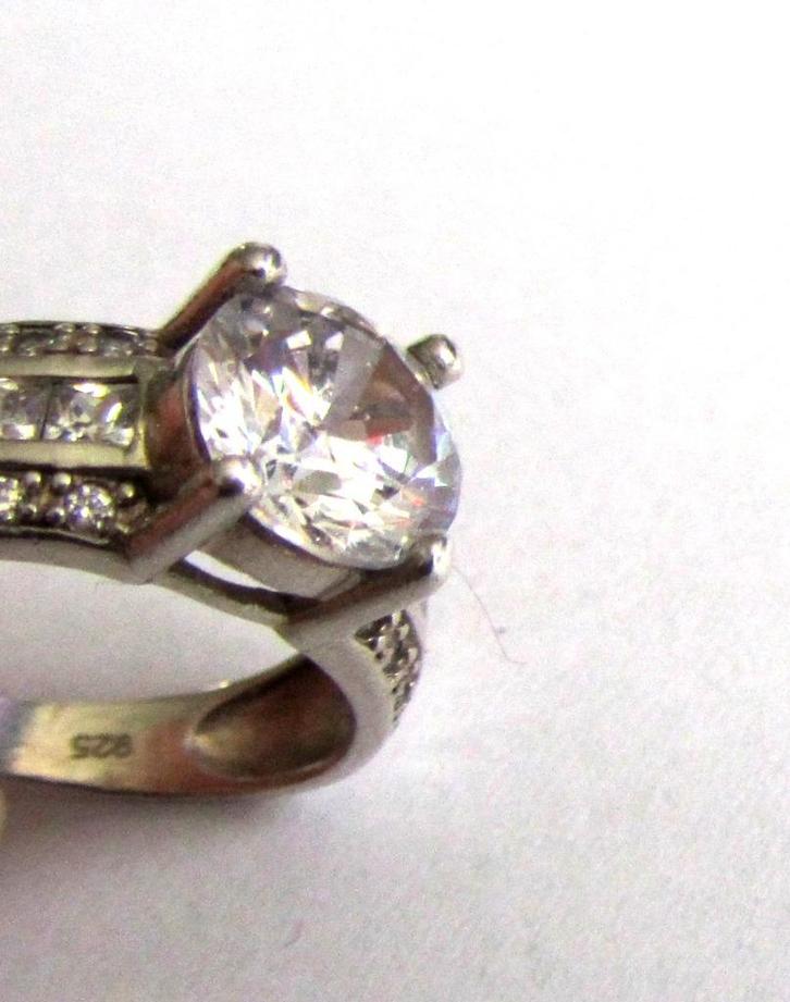 Prachtige 925 zilveren cocktail ring met witte Topaz, mt 17, Sieraden, Tassen en Uiterlijk, Antieke sieraden, Ring, Zilver, Met edelsteen