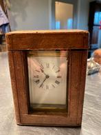 Antieke Reisklok met Lederen foudraal, Antiek en Kunst, Ophalen of Verzenden