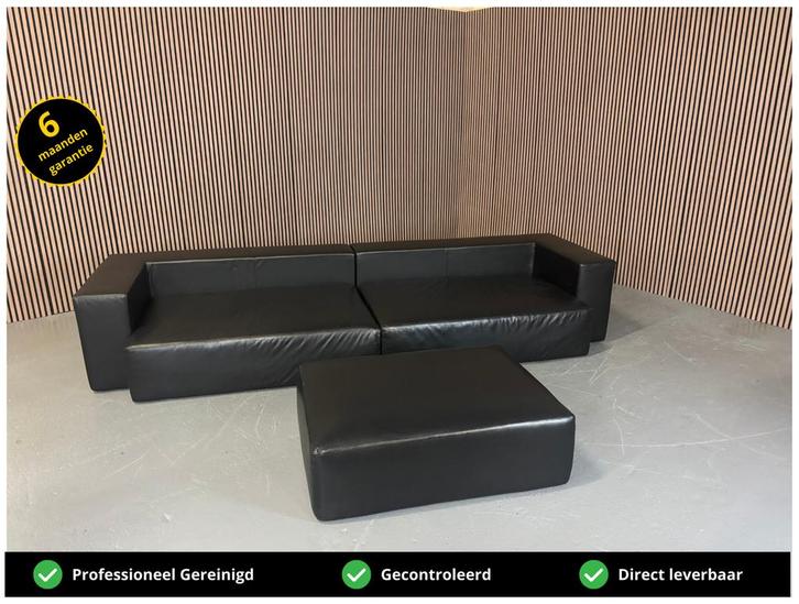 GRATIS LEVERING Jencikova Design Bank Leer Zwart 350x115, Huis en Inrichting, Banken | Bankstellen, Zo goed als nieuw, Rechte bank