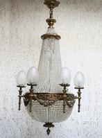 Grote antieke kristallen Zakkroonluchter/  Sac-a-perle, Ophalen, Gebruikt, Glas, Antiek