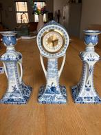 Delfts Blauw Klok en Kandelaar Set, Ophalen of Verzenden, Keramiek of Aardewerk