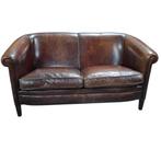 Klassieke Schapenleren bank bruin rood leer + BEZORGING