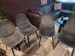 6 velvet eetkamerstoelen grijs (alle 6 voor 25) zsm ophalen, Ophalen, Gebruikt, Grijs