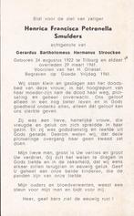 Smulders Henrica 1922 Tilburg 1961 Tilburg, Ophalen of Verzenden, Bidprentje