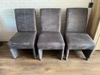 6x bruin leren stoelen met wieltjes, Huis en Inrichting, Stoelen, Ophalen, Bruin, Leer, Zo goed als nieuw