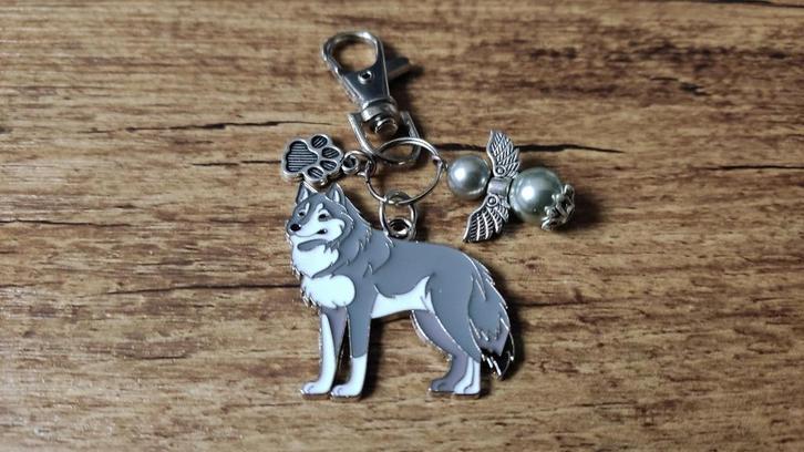 Tas/Sleutelhanger groot Husky grijs emaille guardian angel, Verzamelen, Sleutelhangers, Nieuw, Dier of Natuur, Verzenden