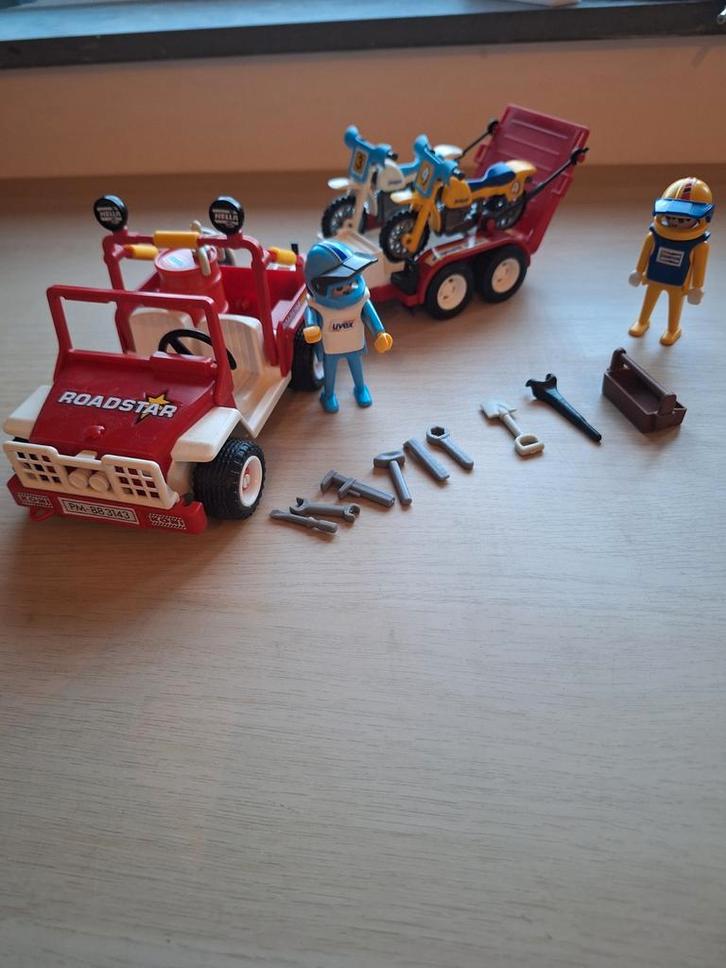 Vintage Playmobil Terreinwagen met Crossmotoren 3143, Kinderen en Baby's, Speelgoed | Playmobil, Gebruikt, Complete set, Ophalen of Verzenden
