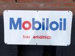 Mooi emaille MOBILOIL bord. Dubbelzijdig. 79 x 40 cm., Ophalen of Verzenden, Gebruikt, Reclamebord