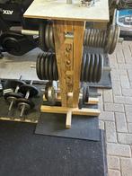 Compleet set halterschijven + stangen en rek, Sport en Fitness, Fitnessmaterialen, Ophalen, Zo goed als nieuw, Rug, Dumbbell